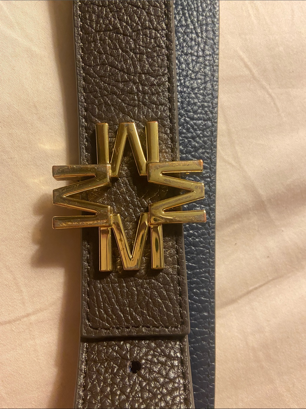 Letter M Designer India Hicks Belt Buckle 14k Gold Plated BlackBrown Leather